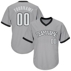 Maglia da baseball personalizzata autentica, a coste grigie, in maglia bianca e nera, stile retrò Maglia da baseball personalizzata autentica, a coste grigie, in maglia bianca e nera, stile retrò