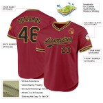 Maglia da baseball personalizzata autentica retrò bordeaux nera e oro antico Maglia da baseball personalizzata autentica retrò bordeaux nera e oro antico