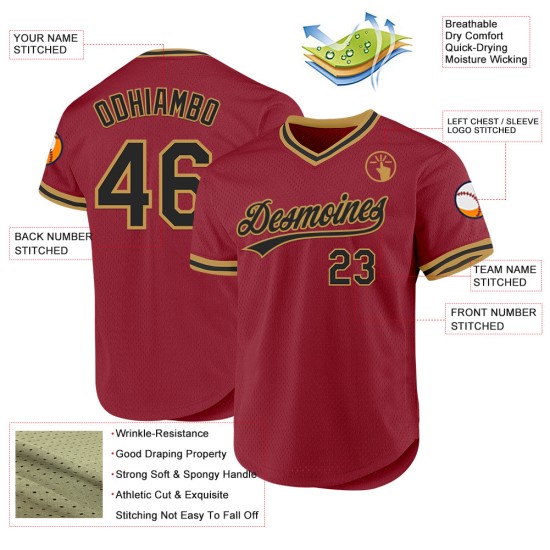 Maglia da baseball personalizzata autentica retrò bordeaux nera e oro antico Maglia da baseball personalizzata autentica retrò bordeaux nera e oro antico