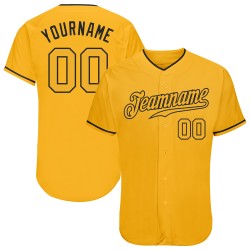 Maglia da baseball personalizzata autentica color oro-nero Maglia da baseball personalizzata autentica color oro-nero