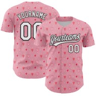 Maglia da baseball autentica rosa, bianca e nera, con cuore 3D, luce e amore, personalizzata per San Valentino Maglia da baseball autentica rosa, bianca e nera, con cuore 3D, luce e amore, personalizzata per San Valentino
