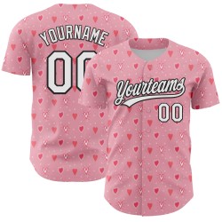 Maglia da baseball autentica rosa, bianca e nera, con cuore 3D, luce e amore, personalizzata per San Valentino Maglia da baseball autentica rosa, bianca e nera, con cuore 3D, luce e amore, personalizzata per San Valentino