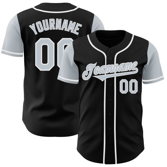 Maglia da baseball nera argento-bianca personalizzata autentica due Maglia da baseball nera argento-bianca personalizzata autentica due