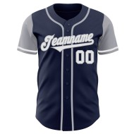 Maillot de baseball personnalisé deux tons blanc-gris bleu marine authentique Maillot de baseball personnalisé deux tons blanc-gris bleu marine authentique