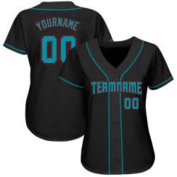 Maillot de baseball personnalisé noir bleu sarcelle-rouge authentique