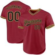 Maglia da baseball personalizzata autentica retrò bordeaux nera e oro antico Maglia da baseball personalizzata autentica retrò bordeaux nera e oro antico