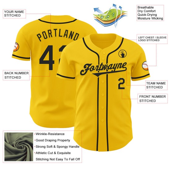 Maglia da baseball personalizzata autentica gialla e nera Maglia da baseball personalizzata autentica gialla e nera