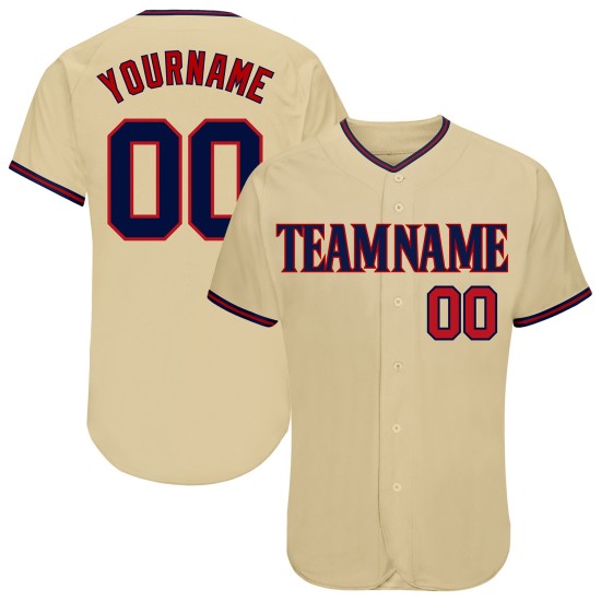Maglia da baseball autentica personalizzata, blu navy e rossa Maglia da baseball autentica personalizzata, blu navy e rossa
