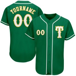 Maglia da baseball verde personalizzata Kelly autentica bianco-oro Maglia da baseball verde personalizzata Kelly autentica bianco-oro