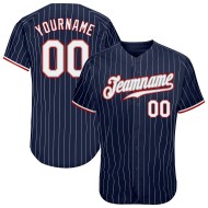 Maillot de baseball personnalisé à rayures fines, authentique, blanc-rouge, blanc, bleu marine