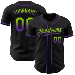 Maglia da baseball personalizzata, autentica, in tinta unita verde-viola sfumata nera, stile neon Maglia da baseball personalizzata, autentica, in tinta unita verde-viola sfumata nera, stile neon