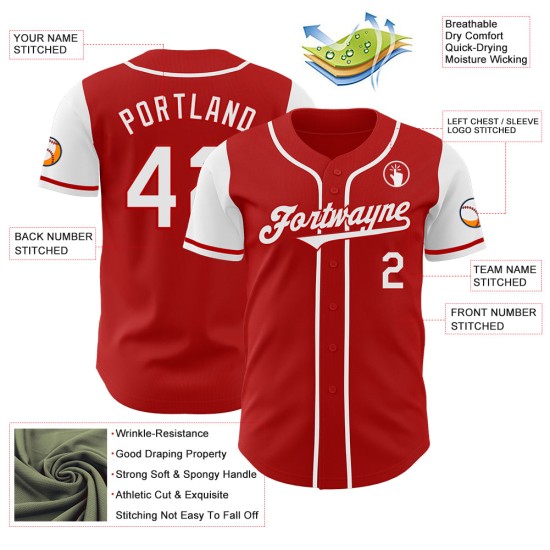 Maglia da baseball personalizzata autentica rossa due toni bianchi Maglia da baseball personalizzata autentica rossa due toni bianchi