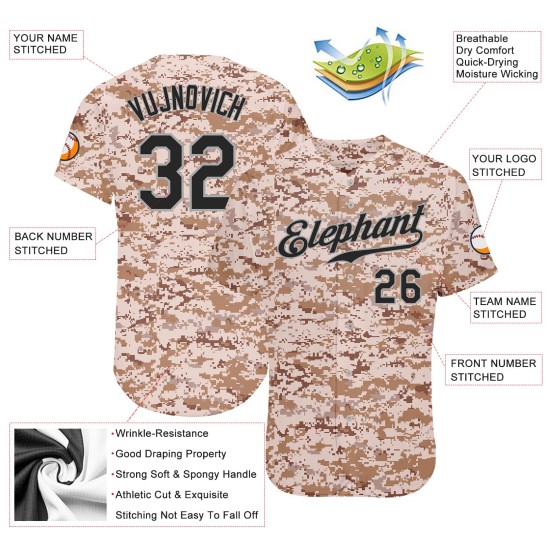 Maglia da baseball autentica personalizzata, mimetica per salutare il servizio, nera e grigia Maglia da baseball autentica personalizzata, mimetica per salutare il servizio, nera e grigia