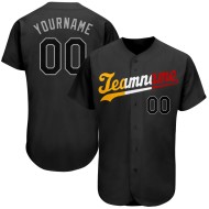 Maglia da baseball personalizzata autentica nera e oro Split Fashion Maglia da baseball personalizzata autentica nera e oro Split Fashion