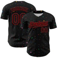 Maglia da baseball personalizzata con motivo a coriandoli 3D autentico rosso nero Maglia da baseball personalizzata con motivo a coriandoli 3D autentico rosso nero