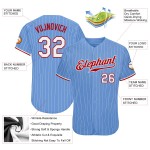 Maglia da baseball azzurra autentica personalizzata a righe bianche e rosse Maglia da baseball azzurra autentica personalizzata a righe bianche e rosse