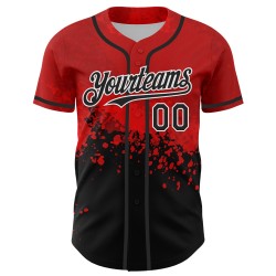 Maglia da baseball personalizzata Rave Design Splatter nera, bianca e rossa con motivo 3D autentico Maglia da baseball personalizzata Rave Design Splatter nera, bianca e rossa con motivo 3D autentico