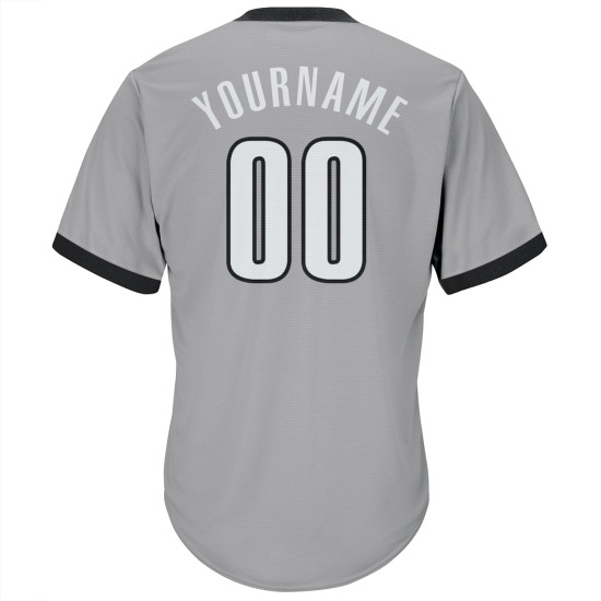 Maglia da baseball personalizzata autentica, a coste grigie, in maglia bianca e nera, stile retrò Maglia da baseball personalizzata autentica, a coste grigie, in maglia bianca e nera, stile retrò