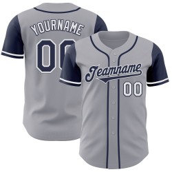 Maglia da baseball personalizzata autentica grigia, tonalità blu navy e bianca Maglia da baseball personalizzata autentica grigia, tonalità blu navy e bianca
