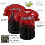 Maglia da baseball personalizzata Rave Design Splatter nera, bianca e rossa con motivo 3D autentico Maglia da baseball personalizzata Rave Design Splatter nera, bianca e rossa con motivo 3D autentico