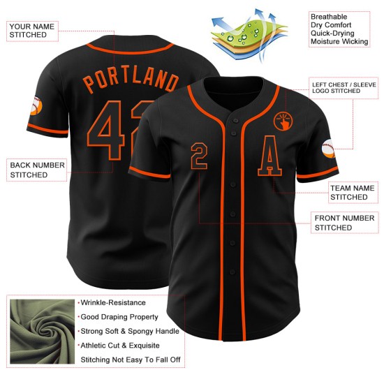 Maglia da baseball nera arancione personalizzata autentica Maglia da baseball nera arancione personalizzata autentica