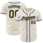 Maglia da baseball autentica color crema personalizzata, colore blu royal e oro Maglia da baseball autentica color crema personalizzata, colore blu royal e oro