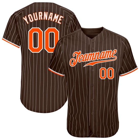 Maglia da baseball personalizzata autentica con strisce marroni arancioni e bianche Maglia da baseball personalizzata autentica con strisce marroni arancioni e bianche