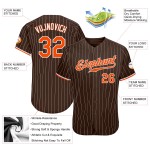 Maglia da baseball personalizzata autentica con strisce marroni arancioni e bianche Maglia da baseball personalizzata autentica con strisce marroni arancioni e bianche