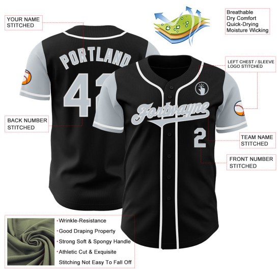 Maglia da baseball nera argento-bianca personalizzata autentica due Maglia da baseball nera argento-bianca personalizzata autentica due