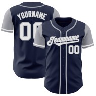 Maillot de baseball personnalisé deux tons blanc-gris bleu marine authentique