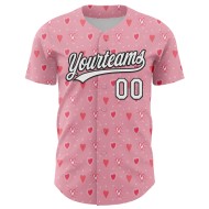 Maglia da baseball autentica rosa, bianca e nera, con cuore 3D, luce e amore, personalizzata per San Valentino Maglia da baseball autentica rosa, bianca e nera, con cuore 3D, luce e amore, personalizzata per San Valentino