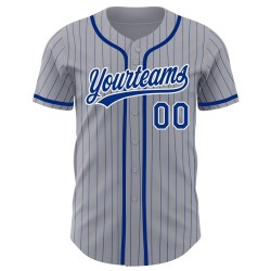 Maillot de baseball gris personnalisé Royal Authentic à rayures blanches