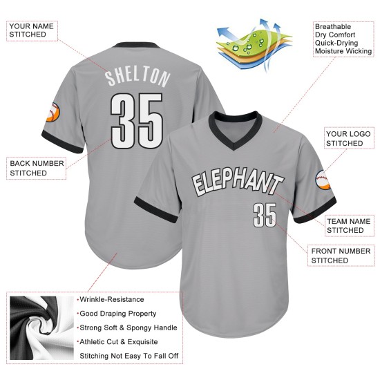 Maglia da baseball personalizzata autentica, a coste grigie, in maglia bianca e nera, stile retrò Maglia da baseball personalizzata autentica, a coste grigie, in maglia bianca e nera, stile retrò