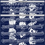 Maglia da baseball tropicale e hawaiana blu navy autentica bianca personalizzata con fiori e foglie 3D Maglia da baseball tropicale e hawaiana blu navy autentica bianca personalizzata con fiori e foglie 3D