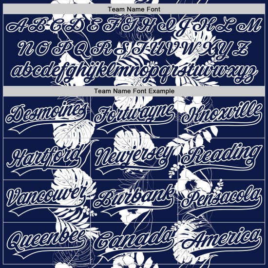 Maglia da baseball tropicale e hawaiana blu navy autentica bianca personalizzata con fiori e foglie 3D Maglia da baseball tropicale e hawaiana blu navy autentica bianca personalizzata con fiori e foglie 3D