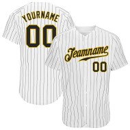 Maillot de baseball authentique personnalisé à rayures blanches, noir et or Maillot de baseball authentique personnalisé à rayures blanches, noir et or