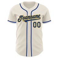 Maglia da baseball autentica color crema personalizzata, colore blu royal e oro Maglia da baseball autentica color crema personalizzata, colore blu royal e oro