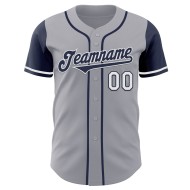 Maglia da baseball personalizzata autentica grigia, tonalità blu navy e bianca Maglia da baseball personalizzata autentica grigia, tonalità blu navy e bianca