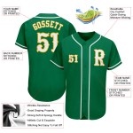 Maglia da baseball verde personalizzata Kelly autentica bianco-oro Maglia da baseball verde personalizzata Kelly autentica bianco-oro