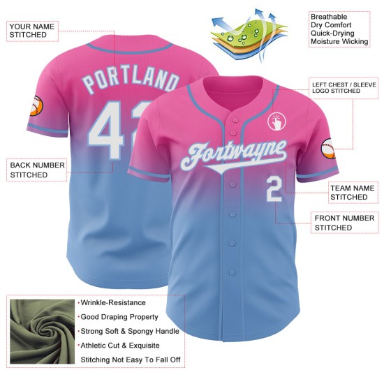 Maglia da baseball rosa personalizzata, blu, moda, bianca, sbiadita, autentica Maglia da baseball rosa personalizzata, blu, moda, bianca, sbiadita, autentica