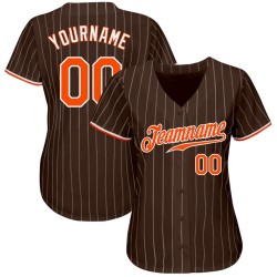 Maglia da baseball personalizzata autentica con strisce marroni arancioni e bianche Maglia da baseball personalizzata autentica con strisce marroni arancioni e bianche