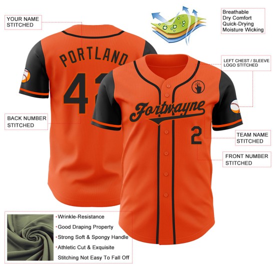 Maglia da baseball personalizzata autentica nera bicolore arancione Maglia da baseball personalizzata autentica nera bicolore arancione