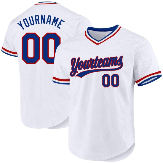 Maglia da baseball personalizzata autentica Royal-Red White Throwback Maglia da baseball personalizzata autentica Royal-Red White Throwback