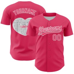 Maglia da baseball personalizzata per San Valentino, con cuore autentico rosa e bianco, 3D Maglia da baseball personalizzata per San Valentino, con cuore autentico rosa e bianco, 3D