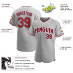 Maglia da baseball autentica personalizzata, grigia, rossa e blu navy Maglia da baseball autentica personalizzata, grigia, rossa e blu navy
