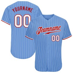 Maglia da baseball azzurra autentica personalizzata a righe bianche e rosse Maglia da baseball azzurra autentica personalizzata a righe bianche e rosse