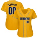 Maglia da baseball autentica blu navy-chiaro oro personalizzata Maglia da baseball autentica blu navy-chiaro oro personalizzata
