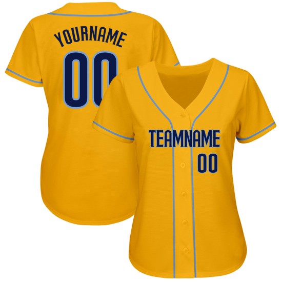 Maglia da baseball autentica blu navy-chiaro oro personalizzata Maglia da baseball autentica blu navy-chiaro oro personalizzata