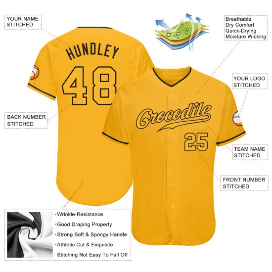 Maglia da baseball personalizzata autentica color oro-nero Maglia da baseball personalizzata autentica color oro-nero