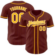 Maillot de baseball authentique à rayures bordeaux et blanches, personnalisé et doré Maillot de baseball authentique à rayures bordeaux et blanches, personnalisé et doré